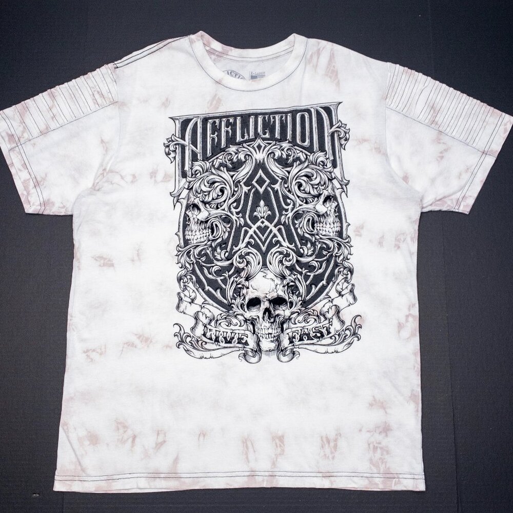 Affliction Skull T-Shirt Men's XL Short Sleeve Vintage Gothic Punk Y2K White